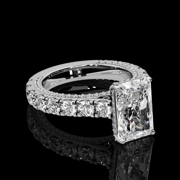 6 carat Radiant cut Diamond Ring with Round Side Stones