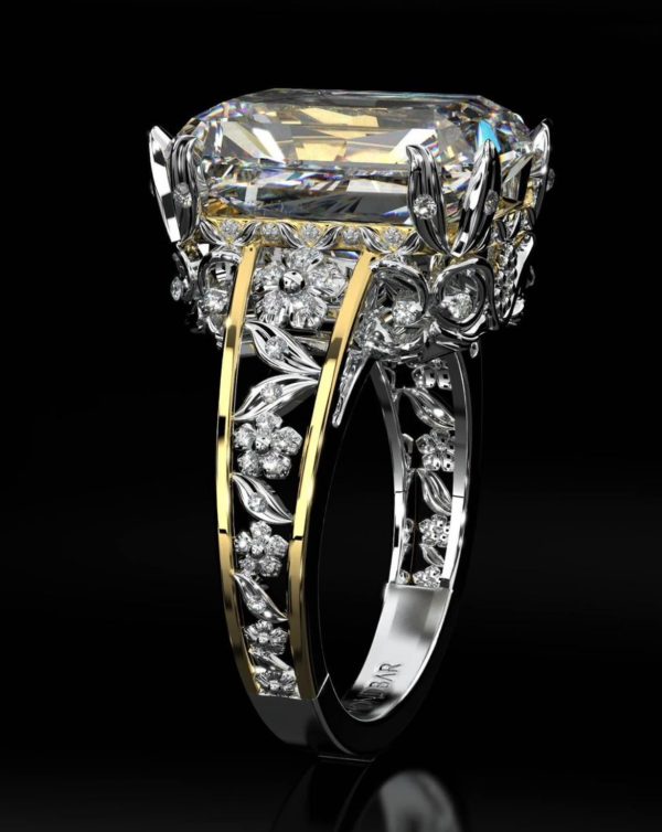 5 CARAT FLORAL DESIGN RADIANT CUT DIAMOND RING