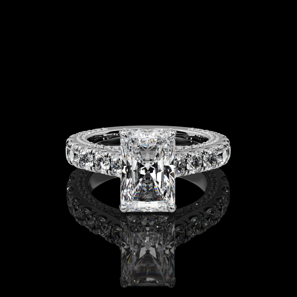 6 carat Radiant cut Diamond Ring with Round Side Stones - Image 2