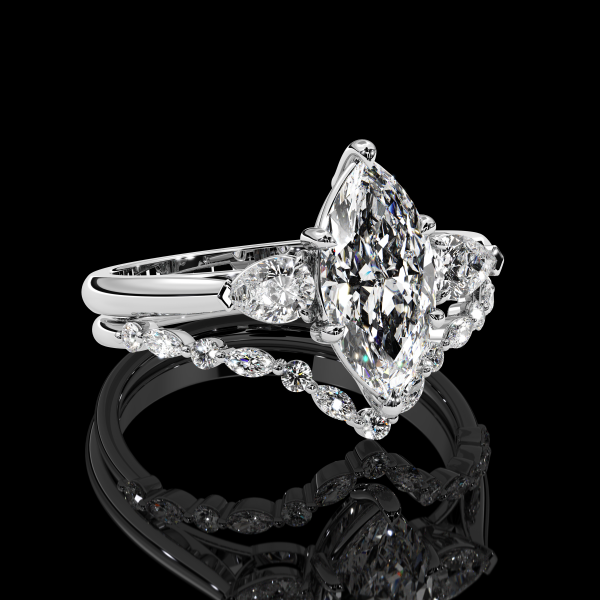 5.5 carat Marquis Three Stone Diamond Ring with Wedding Band - Image 4