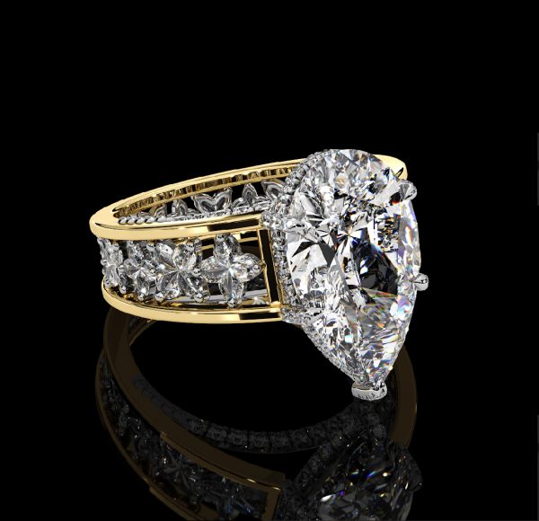 7.5 CT TWO TONE PEAR DIAMOND RING